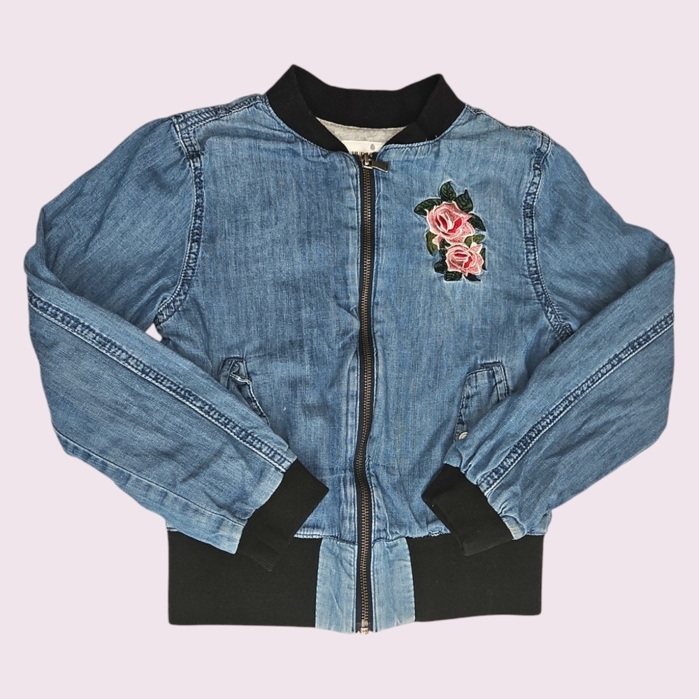 Hudson Girls Blue Chambray Jean Jacket W/ Roses Size Medium Fall